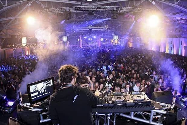 Colorful crowd scene at Sibley event